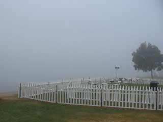 View of race course in morning fog